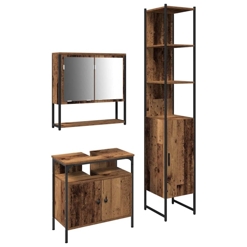 vidaXL Σετ Επίπλων Μπάνιου 3 τμχ. Παλιό Ξύλο 33 x 33 x 185,5 εκ