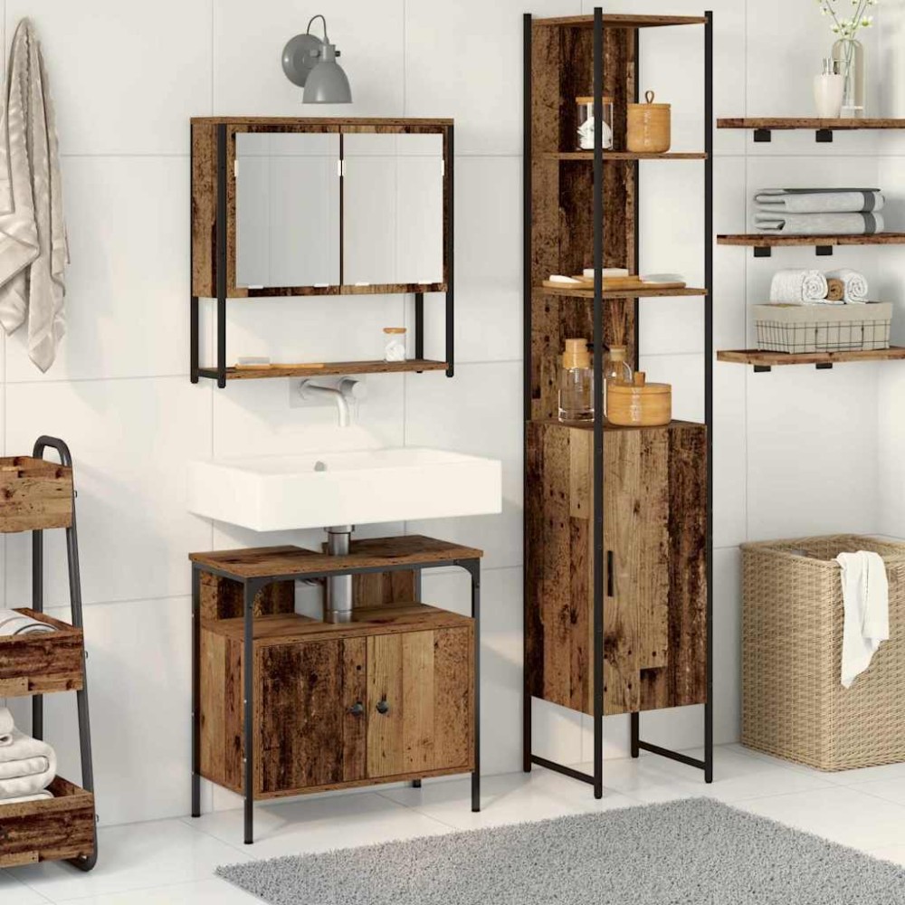 vidaXL Σετ Επίπλων Μπάνιου 3 τμχ. Παλιό Ξύλο 33 x 33 x 185,5 εκ