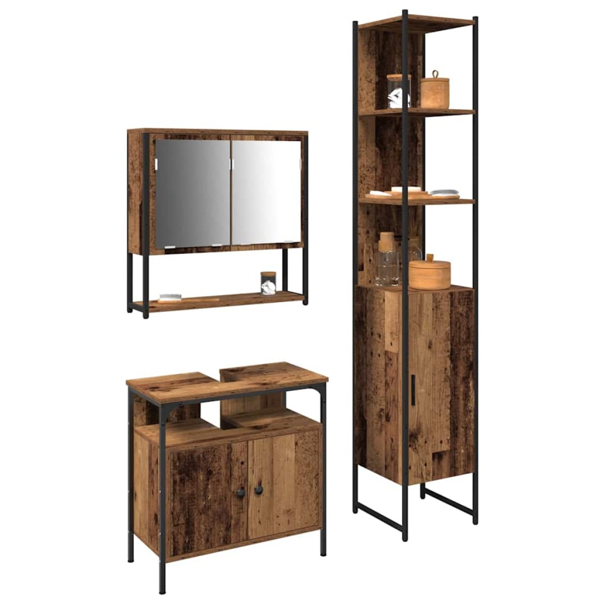 vidaXL Σετ Επίπλων Μπάνιου 3 τμχ. Παλιό Ξύλο 33 x 33 x 185,5 εκ
