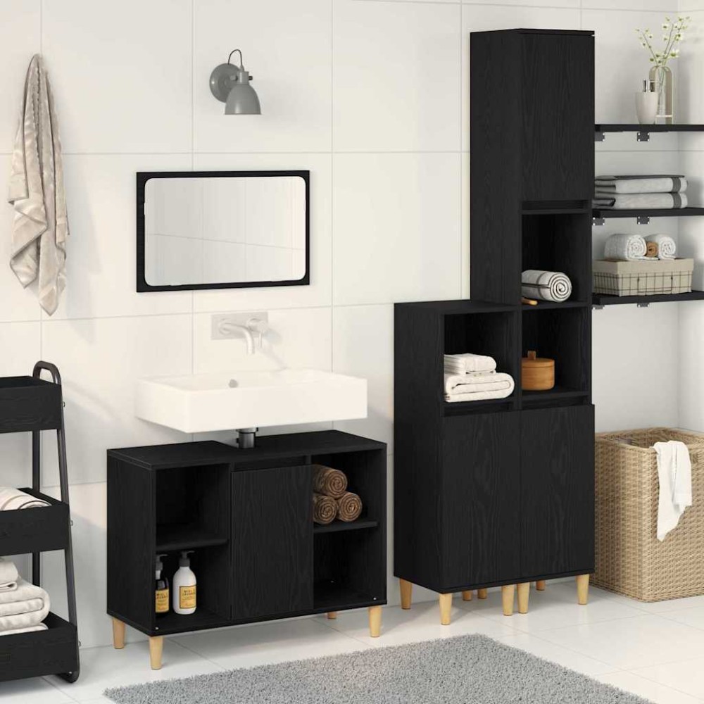 vidaXL Σετ Επίπλων Μπάνιου 3 τμχ. Μαύρο 80 x 33 x 60 εκ