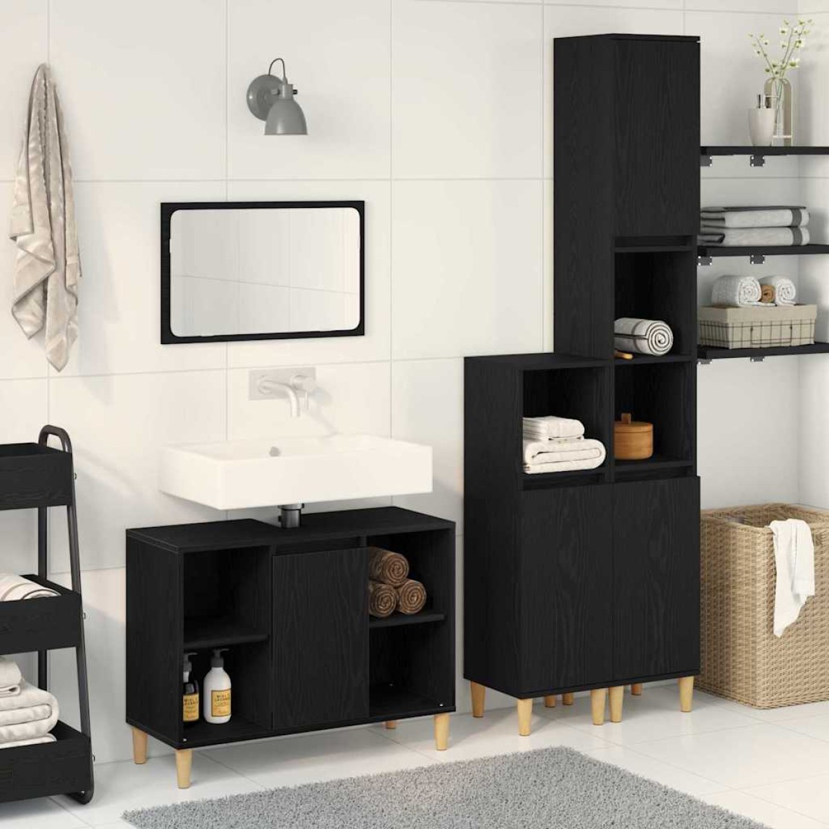 vidaXL Σετ Επίπλων Μπάνιου 3 τμχ. Μαύρο 80 x 33 x 60 εκ