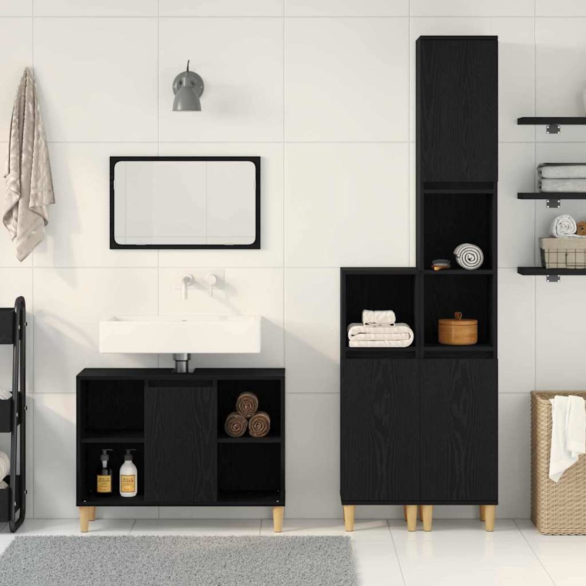 vidaXL Σετ Επίπλων Μπάνιου 3 τμχ. Μαύρο 80 x 33 x 60 εκ