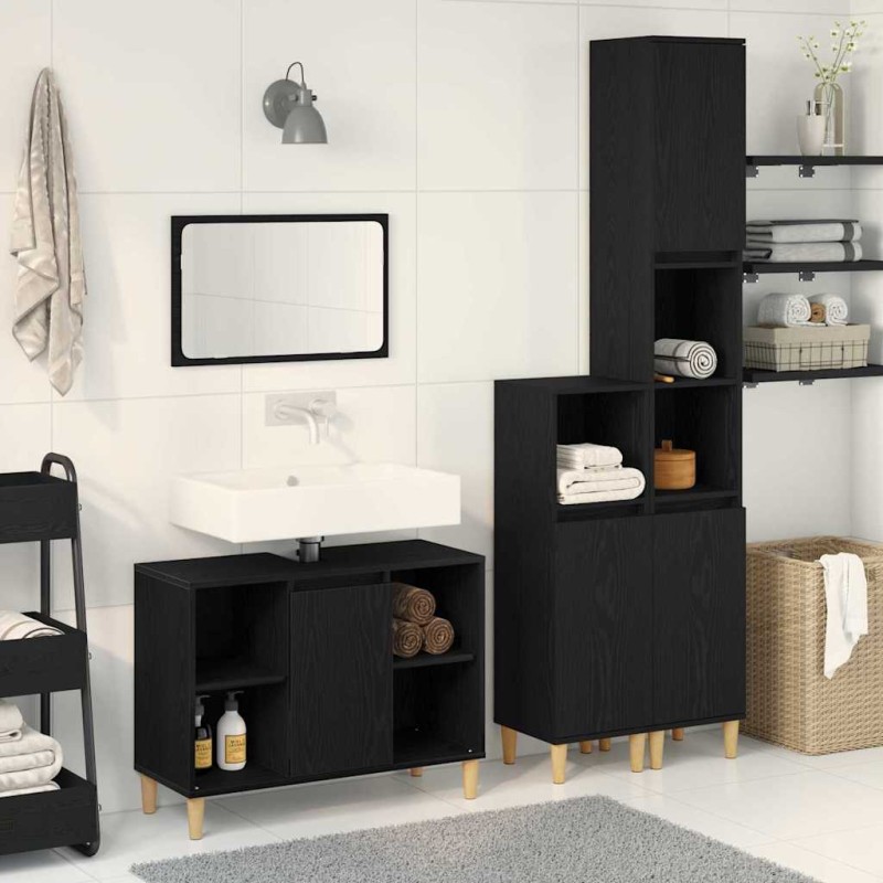 vidaXL Σετ Επίπλων Μπάνιου 3 τμχ. Μαύρο 80 x 33 x 60 εκ