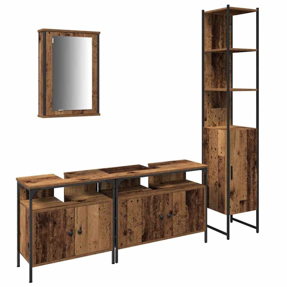 vidaXL Σετ Επίπλων Μπάνιου 4 τμχ. Παλιό Ξύλο 33 x 33 x 185,5 εκ