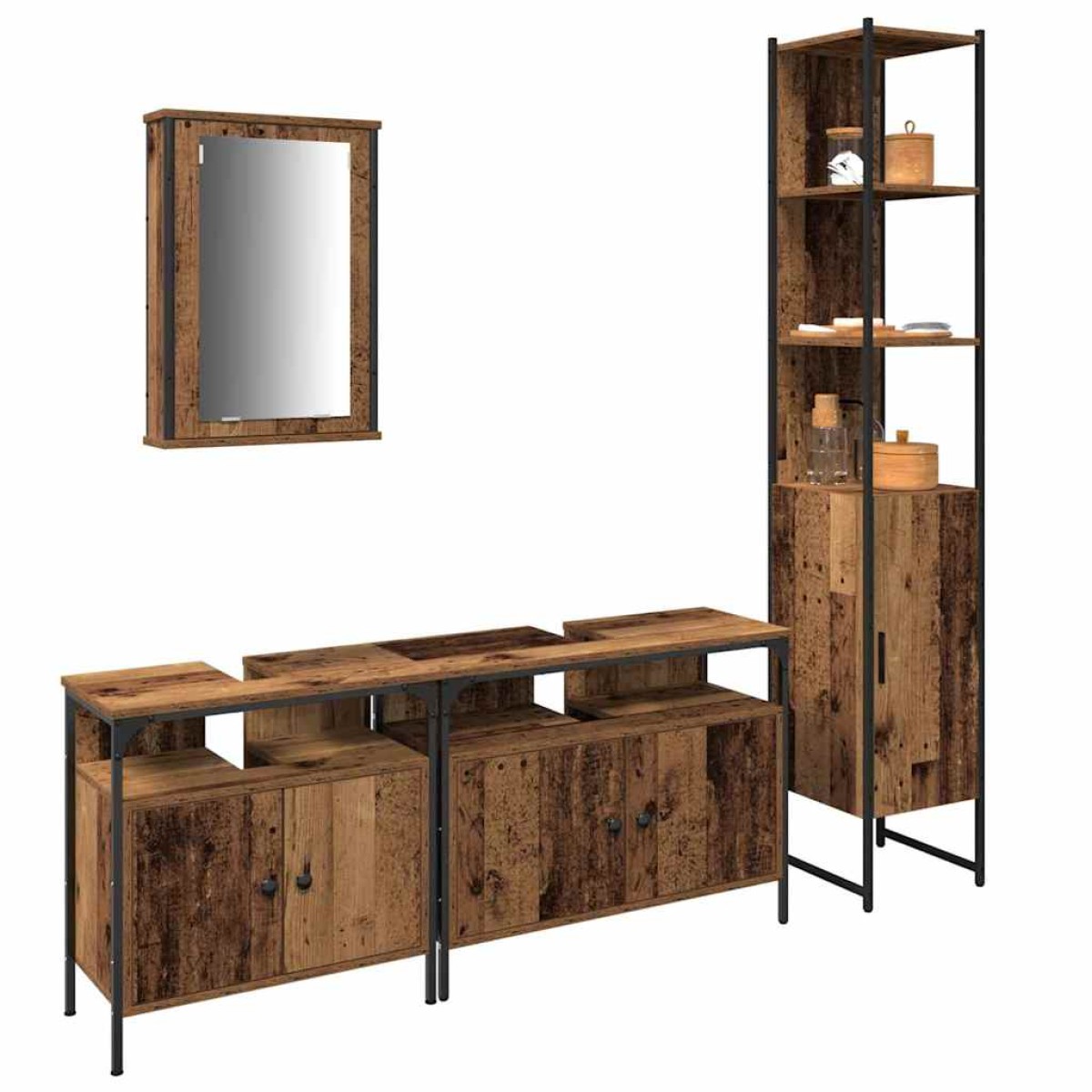 vidaXL Σετ Επίπλων Μπάνιου 4 τμχ. Παλιό Ξύλο 33 x 33 x 185,5 εκ