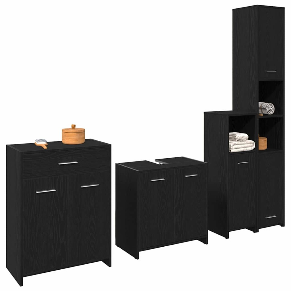 vidaXL Σετ Επίπλων Μπάνιου 4 τμχ. Μαύρη Οξυά 30 x 30 x 183,5 εκ.