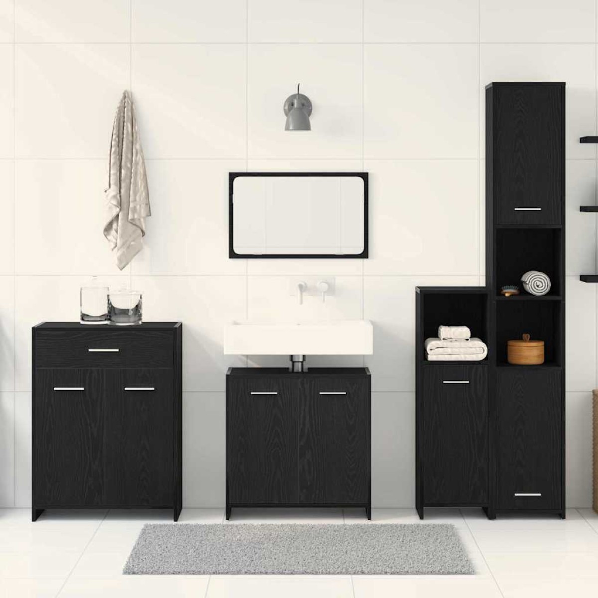 vidaXL Σετ Επίπλων Μπάνιου 4 τμχ. Μαύρη Οξυά 30 x 30 x 183,5 εκ.
