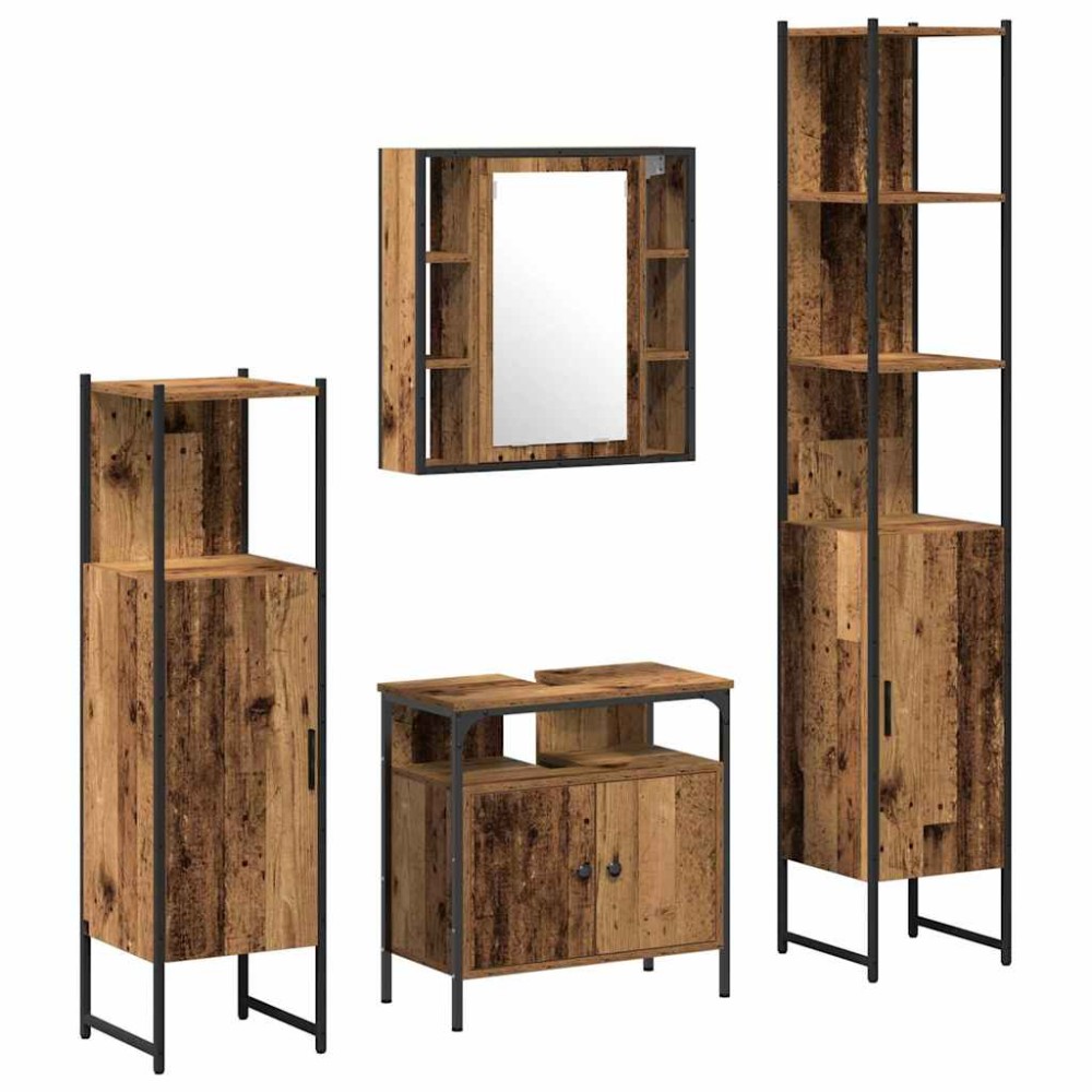 vidaXL Σετ Επίπλων Μπάνιου 4 τμχ. Παλιό Ξύλο 33 x 33 x 185,5 εκ