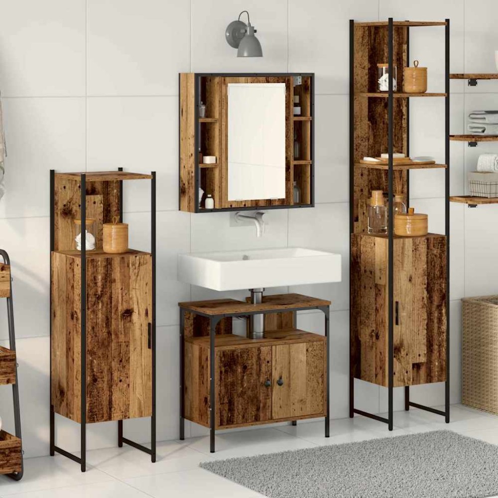 vidaXL Σετ Επίπλων Μπάνιου 4 τμχ. Παλιό Ξύλο 33 x 33 x 185,5 εκ