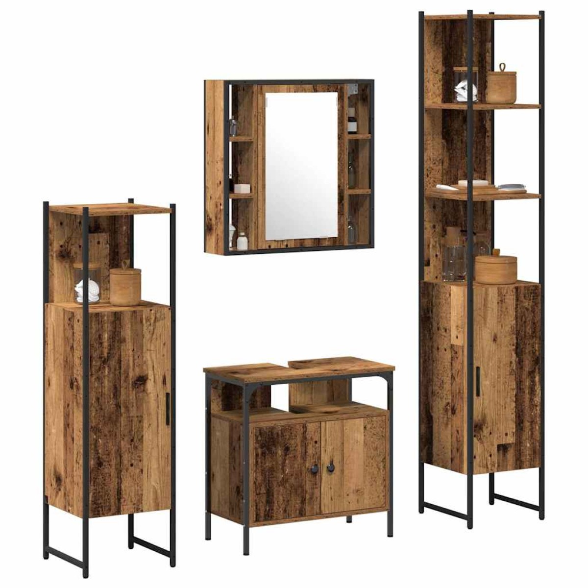 vidaXL Σετ Επίπλων Μπάνιου 4 τμχ. Παλιό Ξύλο 33 x 33 x 185,5 εκ
