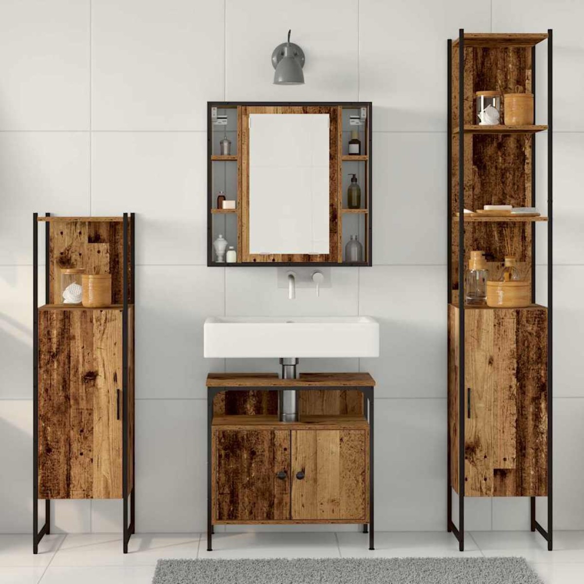 vidaXL Σετ Επίπλων Μπάνιου 4 τμχ. Παλιό Ξύλο 33 x 33 x 185,5 εκ