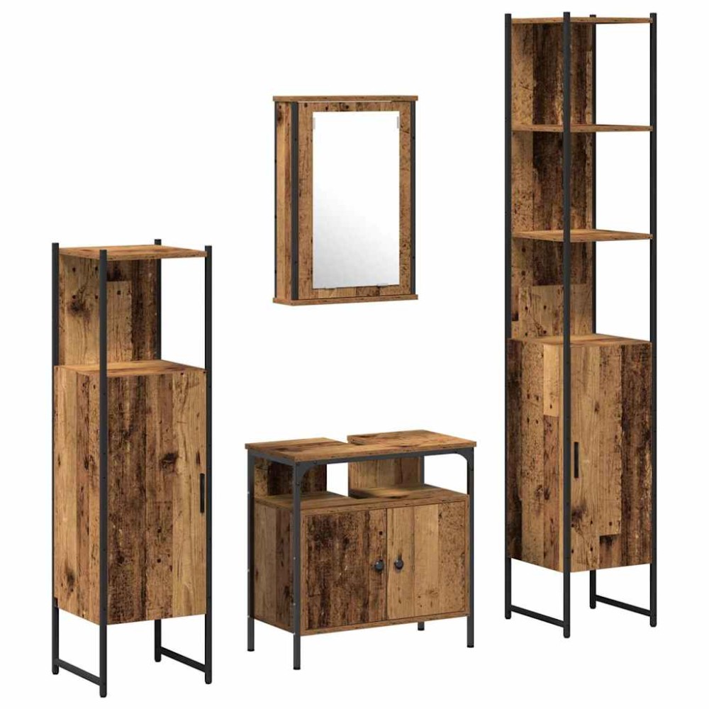 vidaXL Σετ Επίπλων Μπάνιου 4 τμχ. Παλιό Ξύλο 33 x 33 x 185,5 εκ