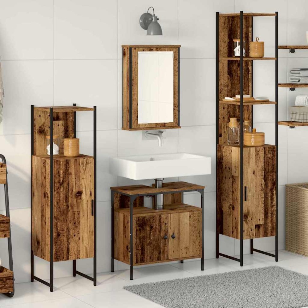 vidaXL Σετ Επίπλων Μπάνιου 4 τμχ. Παλιό Ξύλο 33 x 33 x 185,5 εκ