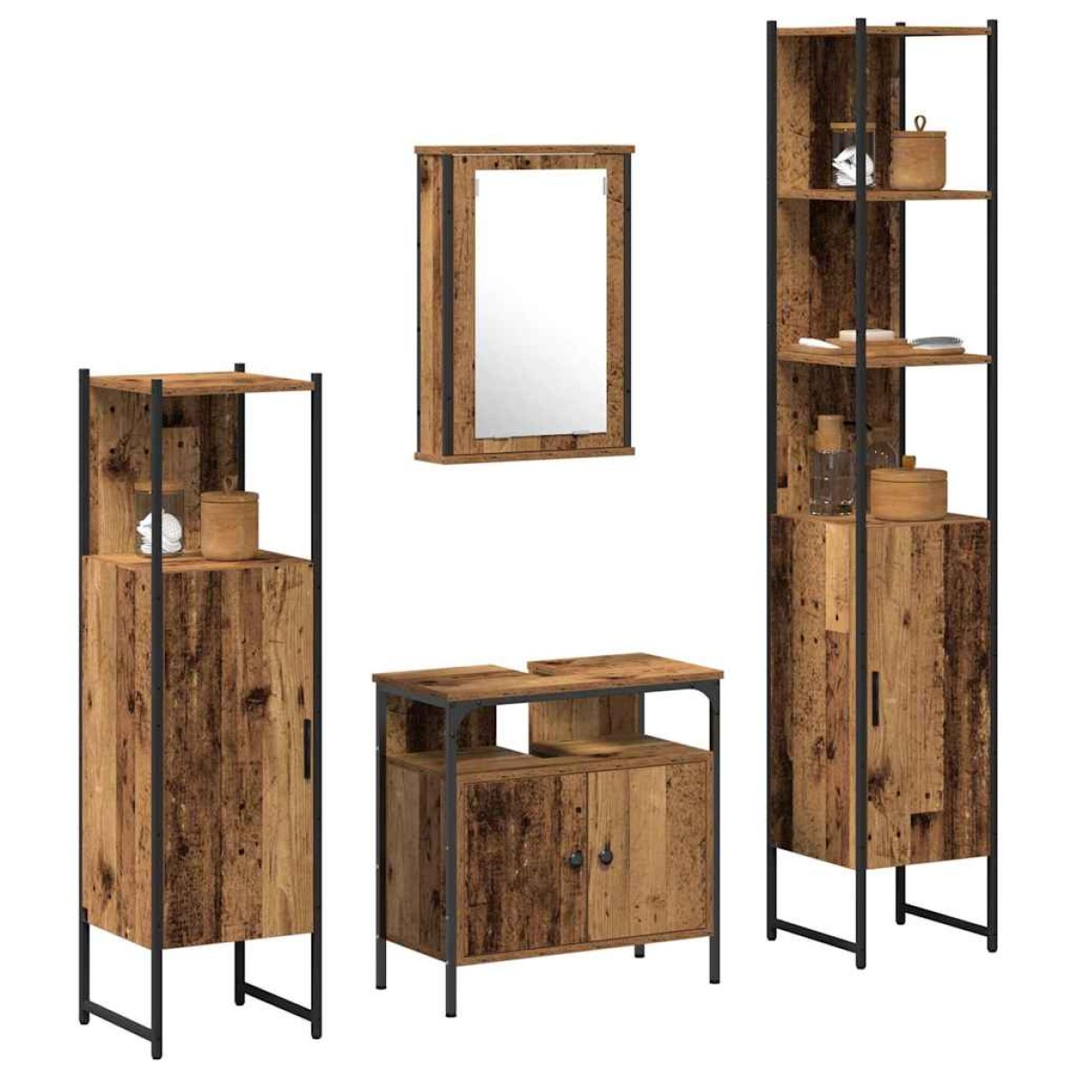 vidaXL Σετ Επίπλων Μπάνιου 4 τμχ. Παλιό Ξύλο 33 x 33 x 185,5 εκ