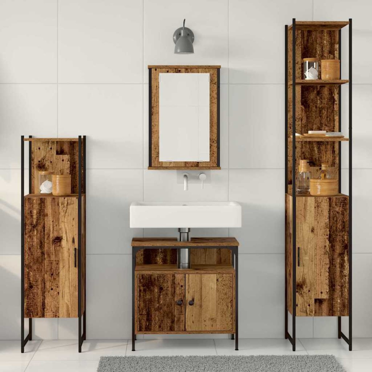 vidaXL Σετ Επίπλων Μπάνιου 4 τμχ. Παλιό Ξύλο 33 x 33 x 185,5 εκ