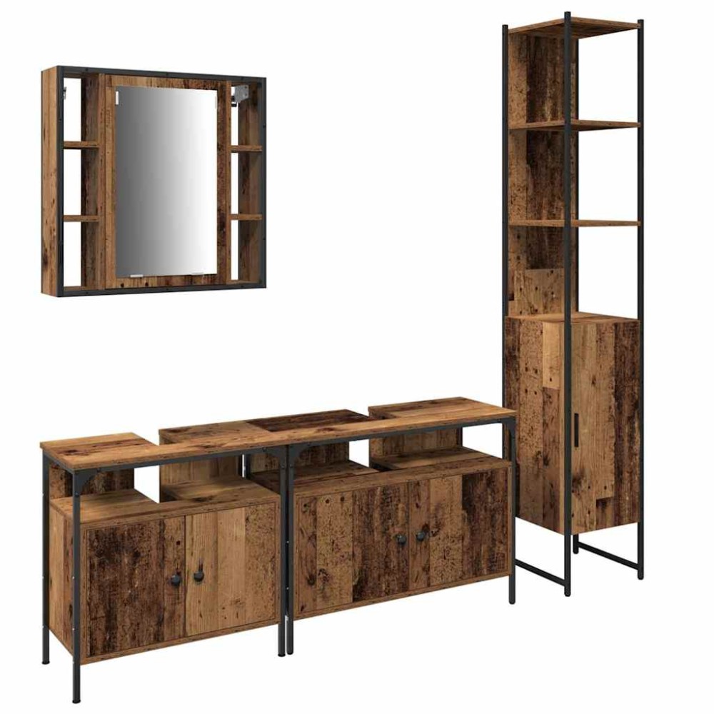 vidaXL Σετ Επίπλων Μπάνιου 4 τμχ. Παλιό Ξύλο 33 x 33 x 185,5 εκ
