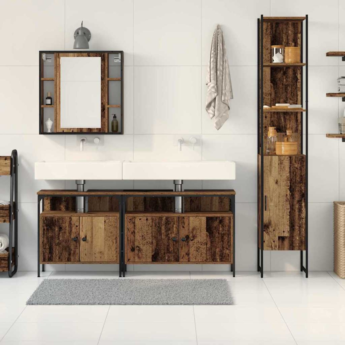 vidaXL Σετ Επίπλων Μπάνιου 4 τμχ. Παλιό Ξύλο 33 x 33 x 185,5 εκ