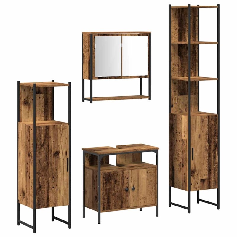 vidaXL Σετ Επίπλων Μπάνιου 4 τμχ. Παλιό Ξύλο 33 x 33 x 185,5 εκ