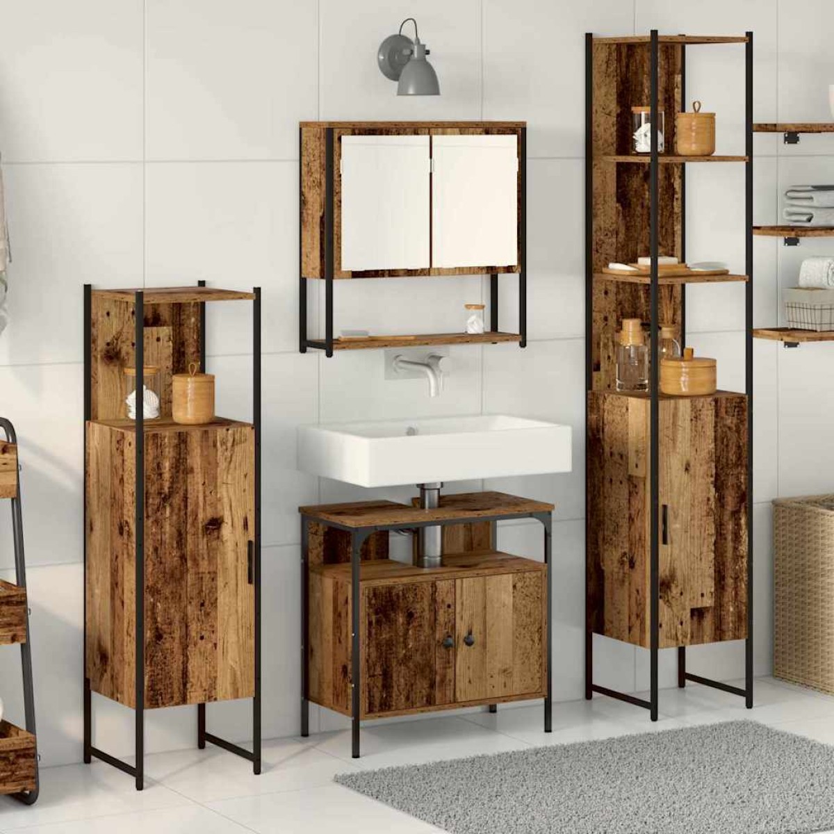 vidaXL Σετ Επίπλων Μπάνιου 4 τμχ. Παλιό Ξύλο 33 x 33 x 185,5 εκ