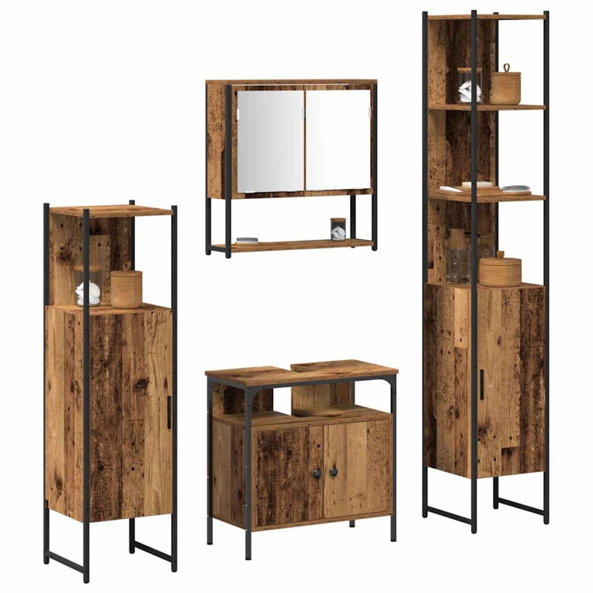 vidaXL Σετ Επίπλων Μπάνιου 4 τμχ. Παλιό Ξύλο 33 x 33 x 185,5 εκ