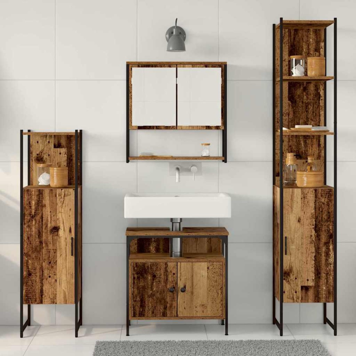 vidaXL Σετ Επίπλων Μπάνιου 4 τμχ. Παλιό Ξύλο 33 x 33 x 185,5 εκ