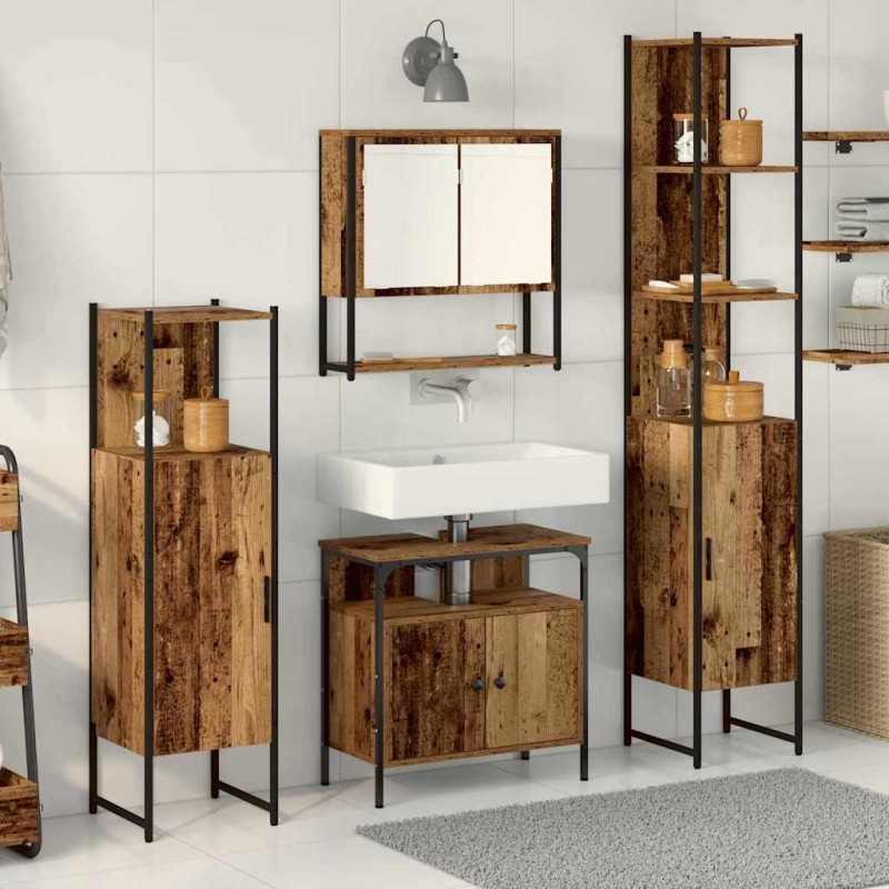 vidaXL Σετ Επίπλων Μπάνιου 4 τμχ. Παλιό Ξύλο 33 x 33 x 185,5 εκ