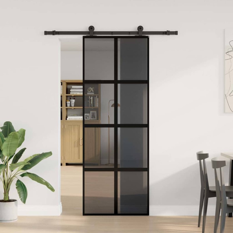 vidaXL Συρόμενη πόρτα με σετ υλικού 76x205 cm από γυαλί&Αλουμίνιο