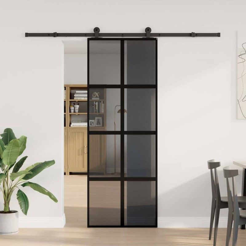 vidaXL Συρόμενη πόρτα με σετ υλικού 76x205 cm από γυαλί&Αλουμίνιο
