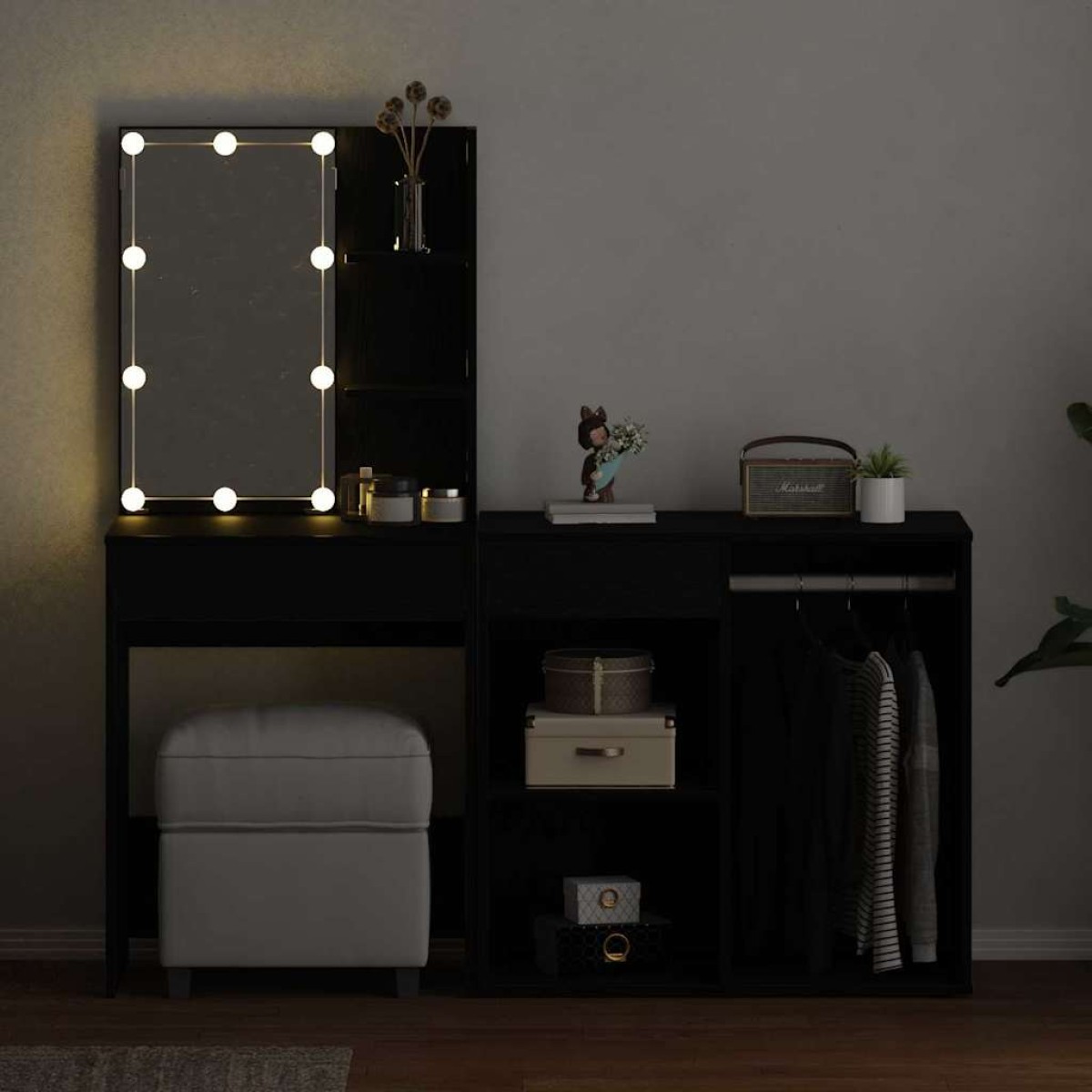 vidaXL Σετ Τραπέζι Μακιγιάζ LED Μαύρη Οξυά 140 x 40 x 140 εκ