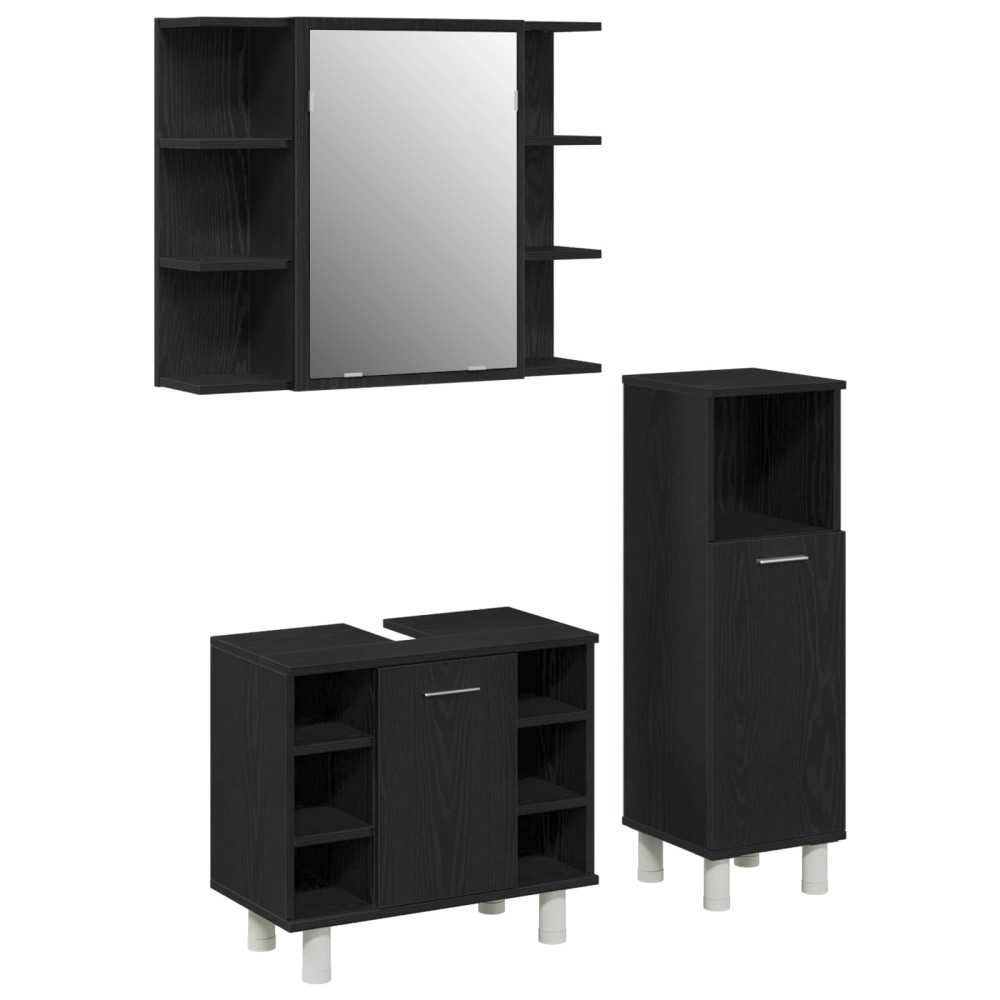vidaXL Σετ Επίπλων Μπάνιου 3 τμχ. Μαύρο 30 x 30 x 99,5 εκ