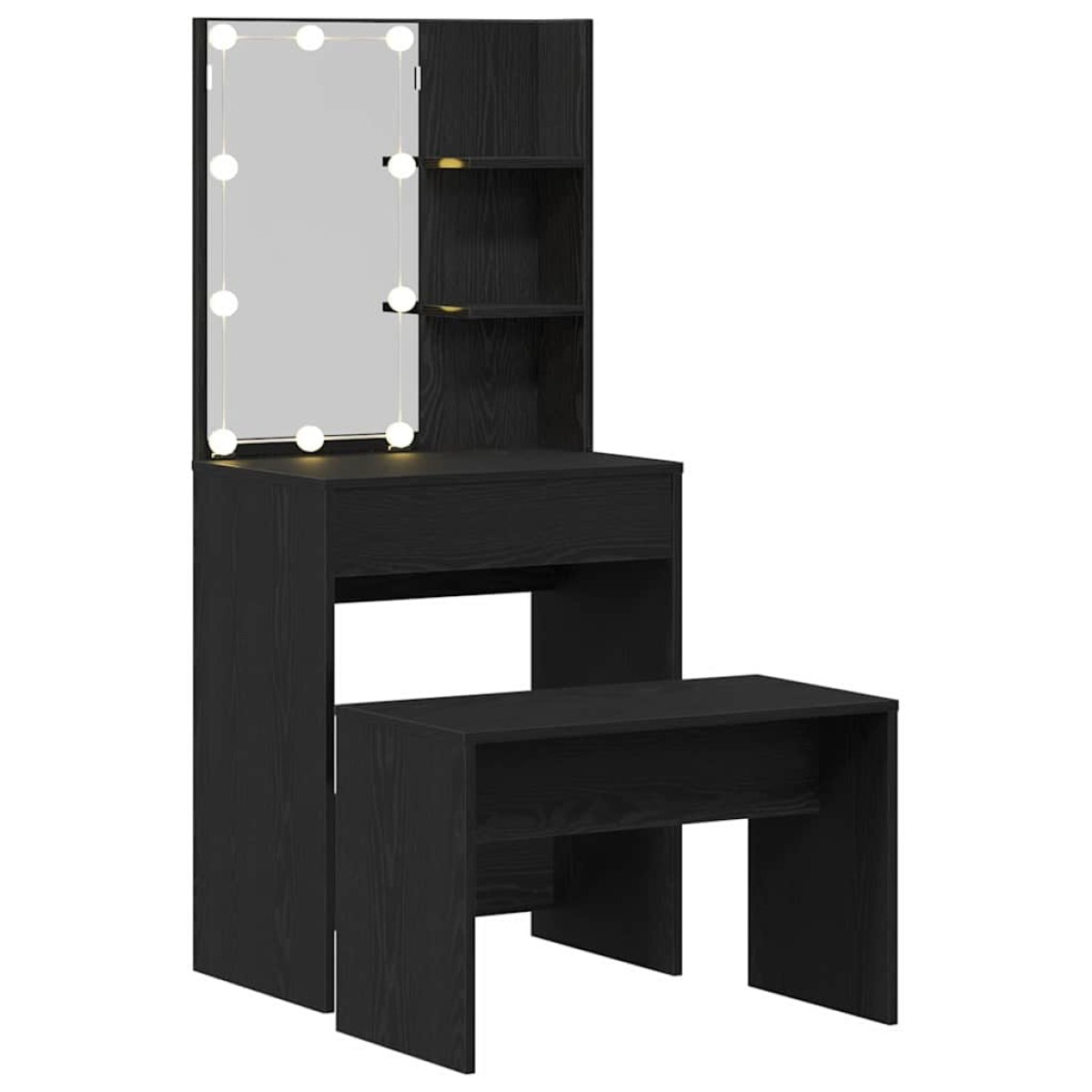 vidaXL Σετ Τραπέζι Μακιγιάζ LED 2 τμχ. Μαύρη Οξυά 60 x 40 x 140 cm