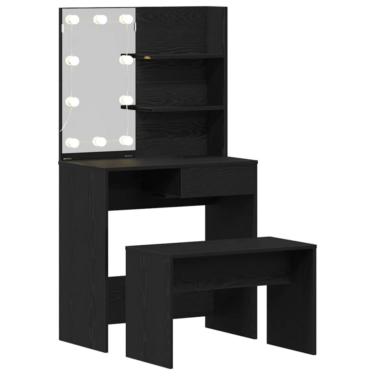 vidaXL Σετ Τραπέζι Μακιγιάζ LED 2 τμχ. Μαύρη Οξυά 74,5 x 40 x 141 cm