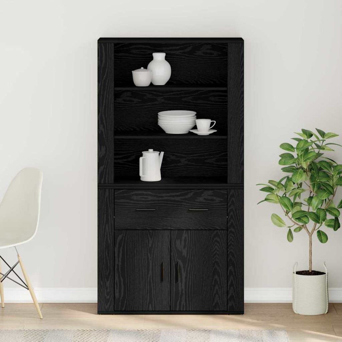 vidaXL Highboard Μαύρη Οξυά 80 x 33 x 150 εκ Επεξεργασμένο Ξύλο