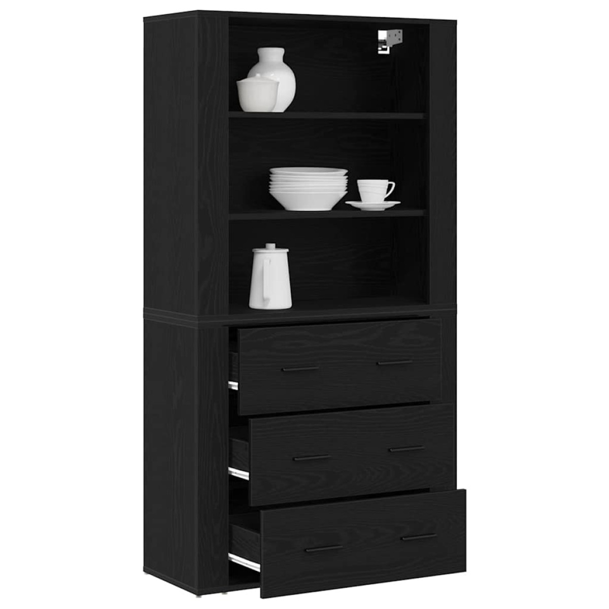 vidaXL Highboard Μαύρη Οξυά 80 x 33 x 150 εκ Επεξεργασμένο Ξύλο
