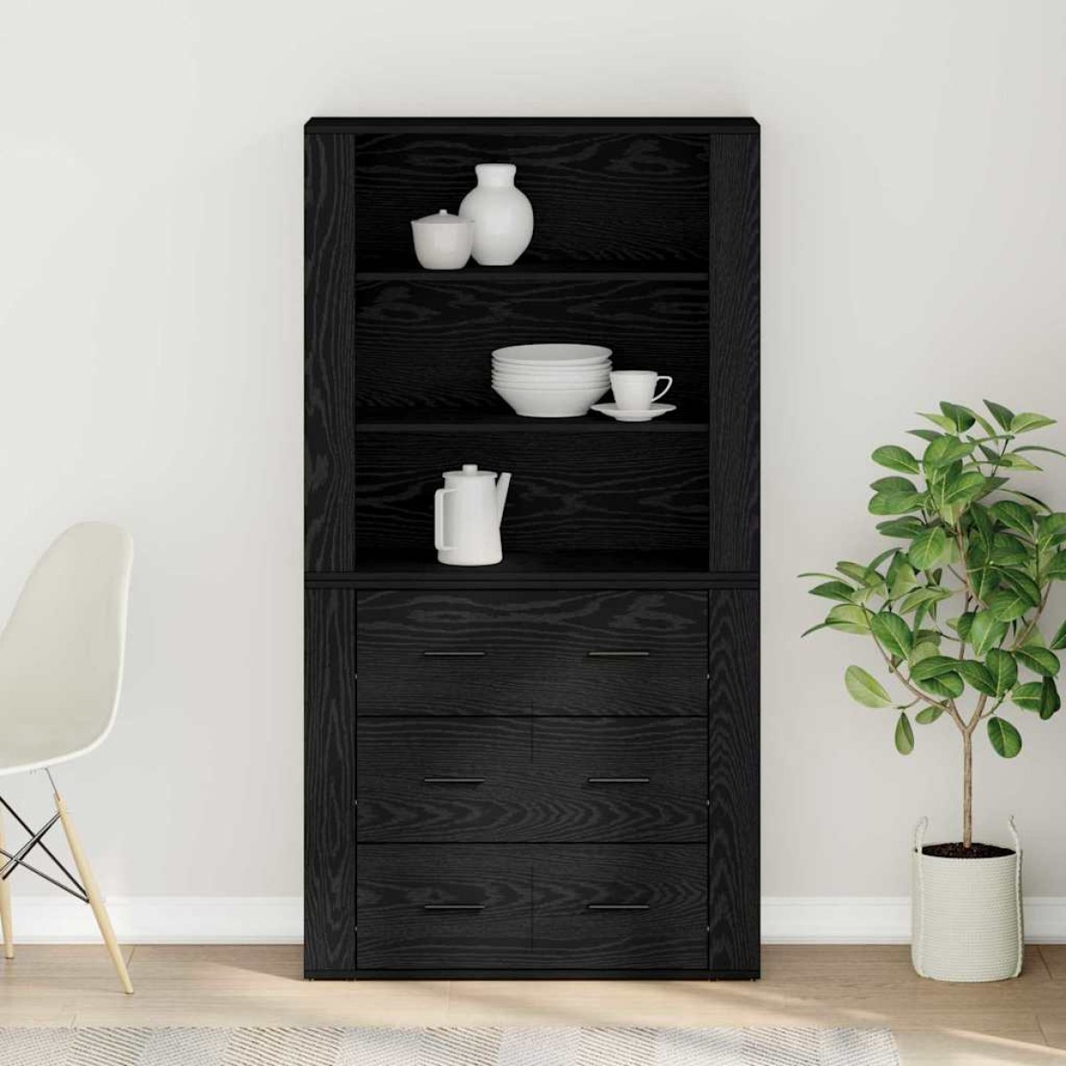 vidaXL Highboard Μαύρη Οξυά 80 x 33 x 150 εκ Επεξεργασμένο Ξύλο