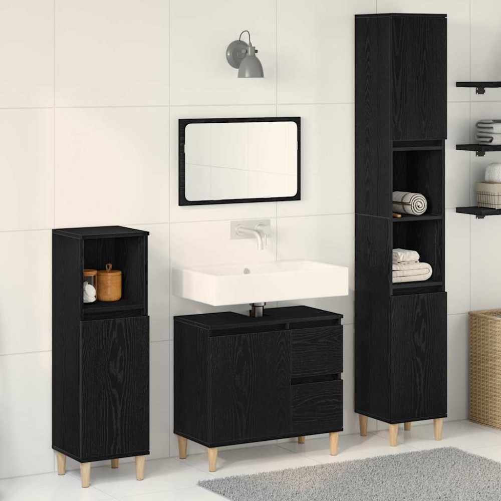 vidaXL Σετ Επίπλων Μπάνιου 3 τμχ. Μαύρη Οξυά 30 x 30 x 180 cm