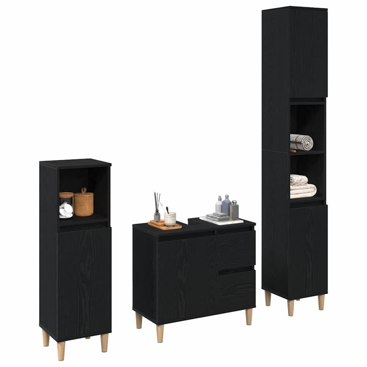 vidaXL Σετ Επίπλων Μπάνιου 3 τμχ. Μαύρη Οξυά 30 x 30 x 180 cm
