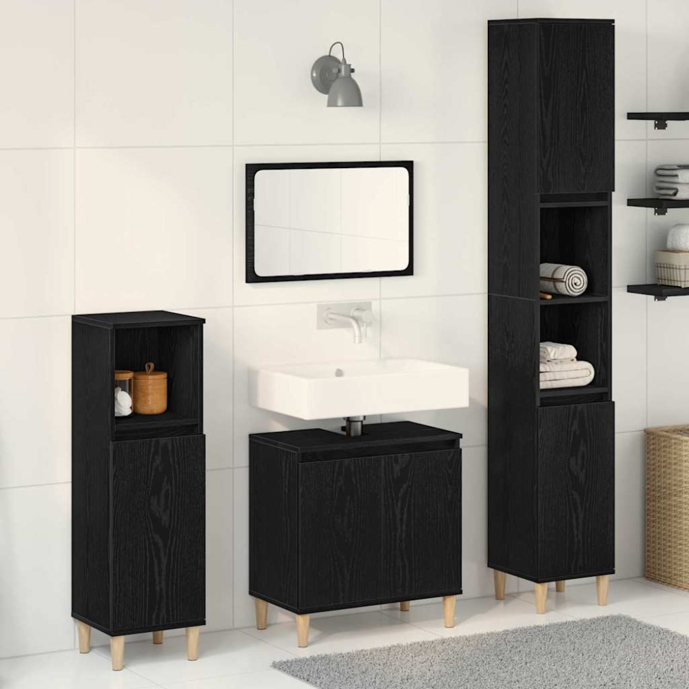vidaXL Σετ Επίπλων Μπάνιου 3 τμχ. Μαύρη Οξυά 30 x 30 x 180 cm