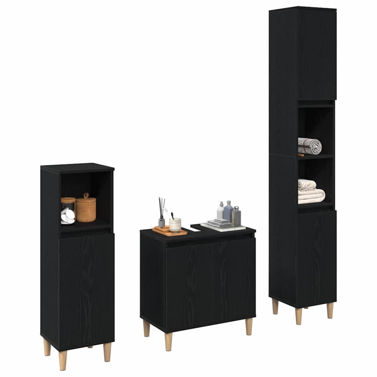 vidaXL Σετ Επίπλων Μπάνιου 3 τμχ. Μαύρη Οξυά 30 x 30 x 180 cm