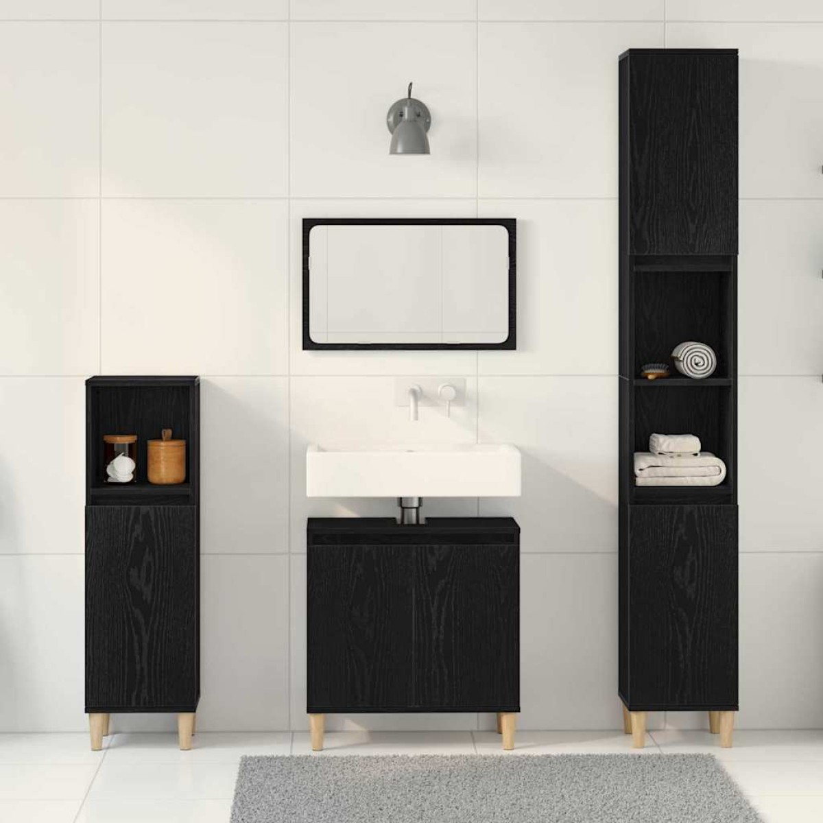 vidaXL Σετ Επίπλων Μπάνιου 3 τμχ. Μαύρη Οξυά 30 x 30 x 180 cm