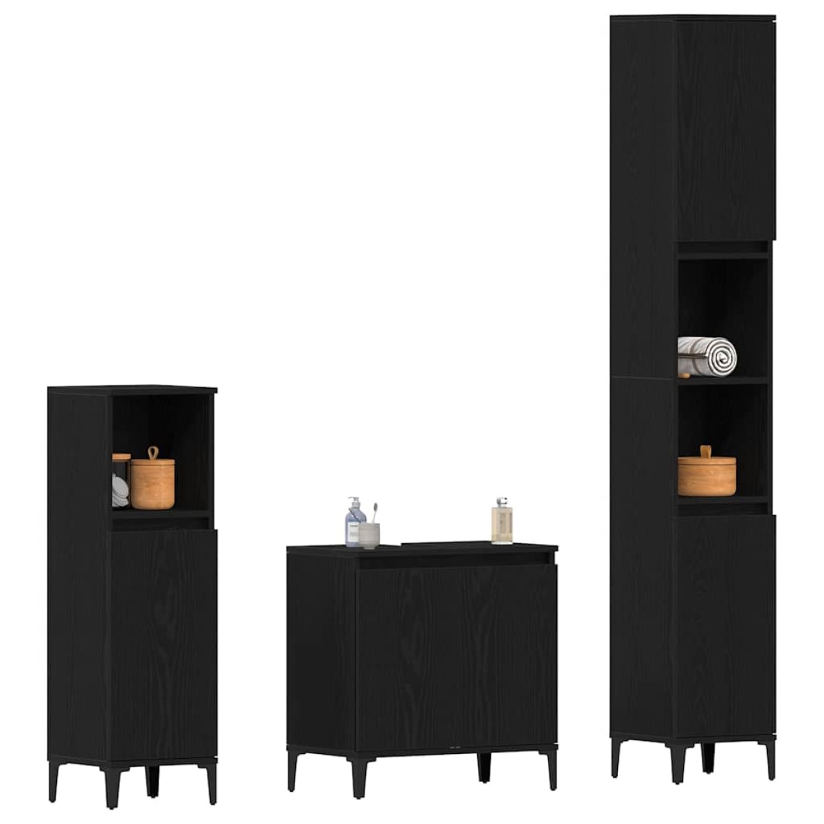 vidaXL Σετ Επίπλων Μπάνιου 3 τμχ. Μαύρη Οξυά 30 x 30 x 180 cm