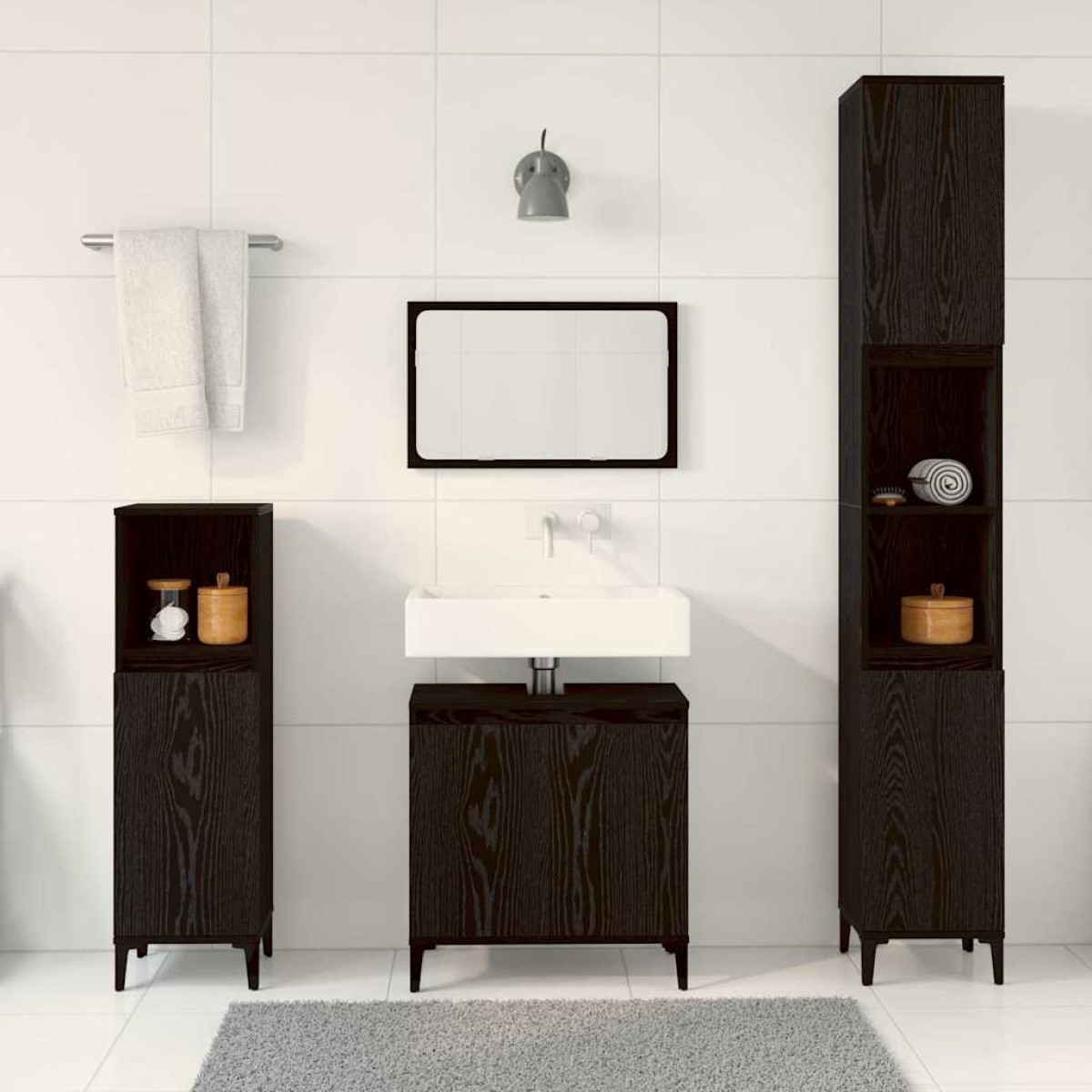 vidaXL Σετ Επίπλων Μπάνιου 3 τμχ. Μαύρη Οξυά 30 x 30 x 180 cm