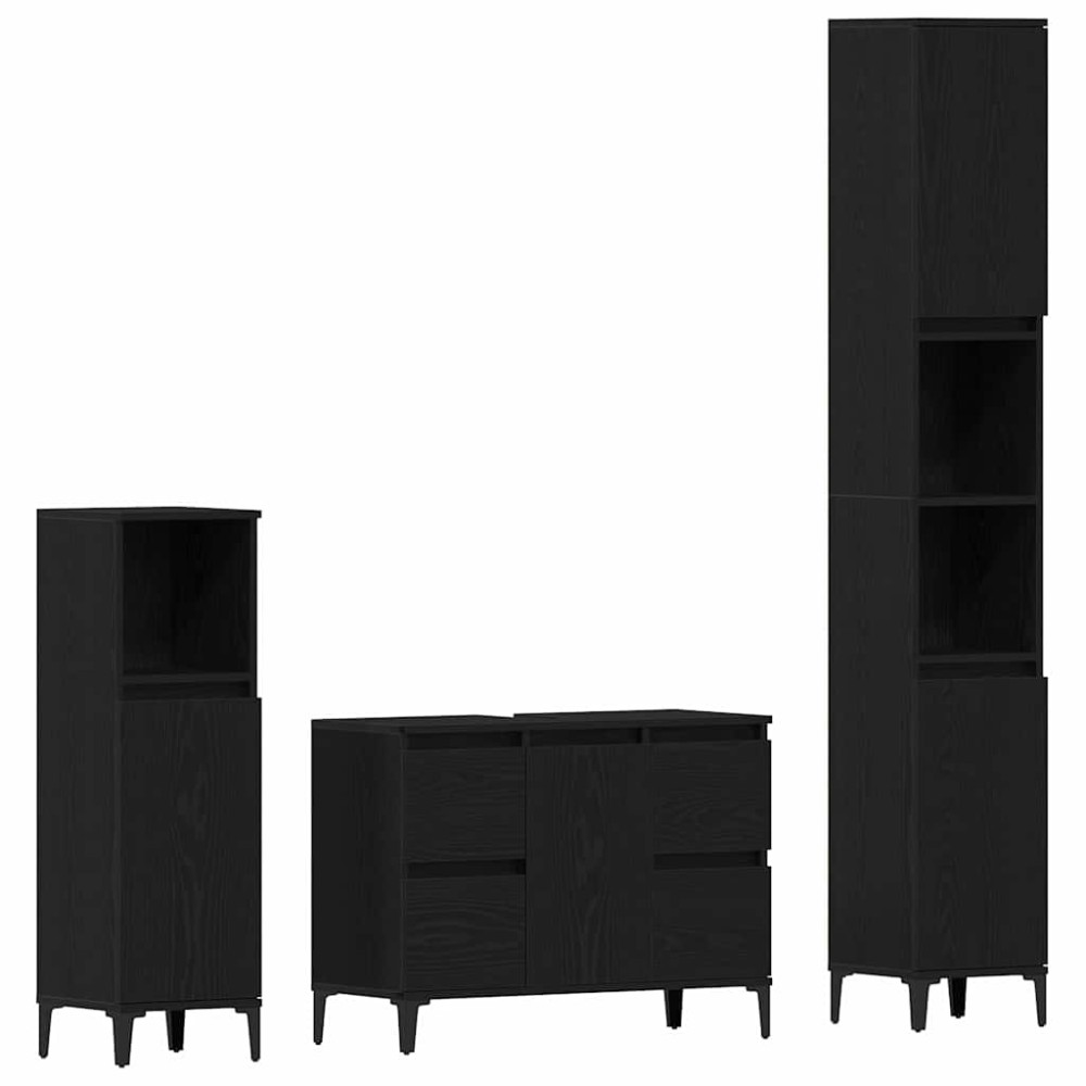 vidaXL Σετ Επίπλων Μπάνιου 3 τμχ. Μαύρη Οξυά 30 x 30 x 180 cm