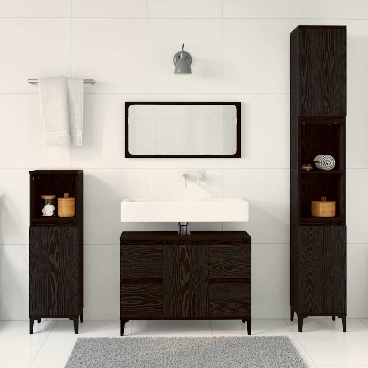 vidaXL Σετ Επίπλων Μπάνιου 3 τμχ. Μαύρη Οξυά 30 x 30 x 180 cm
