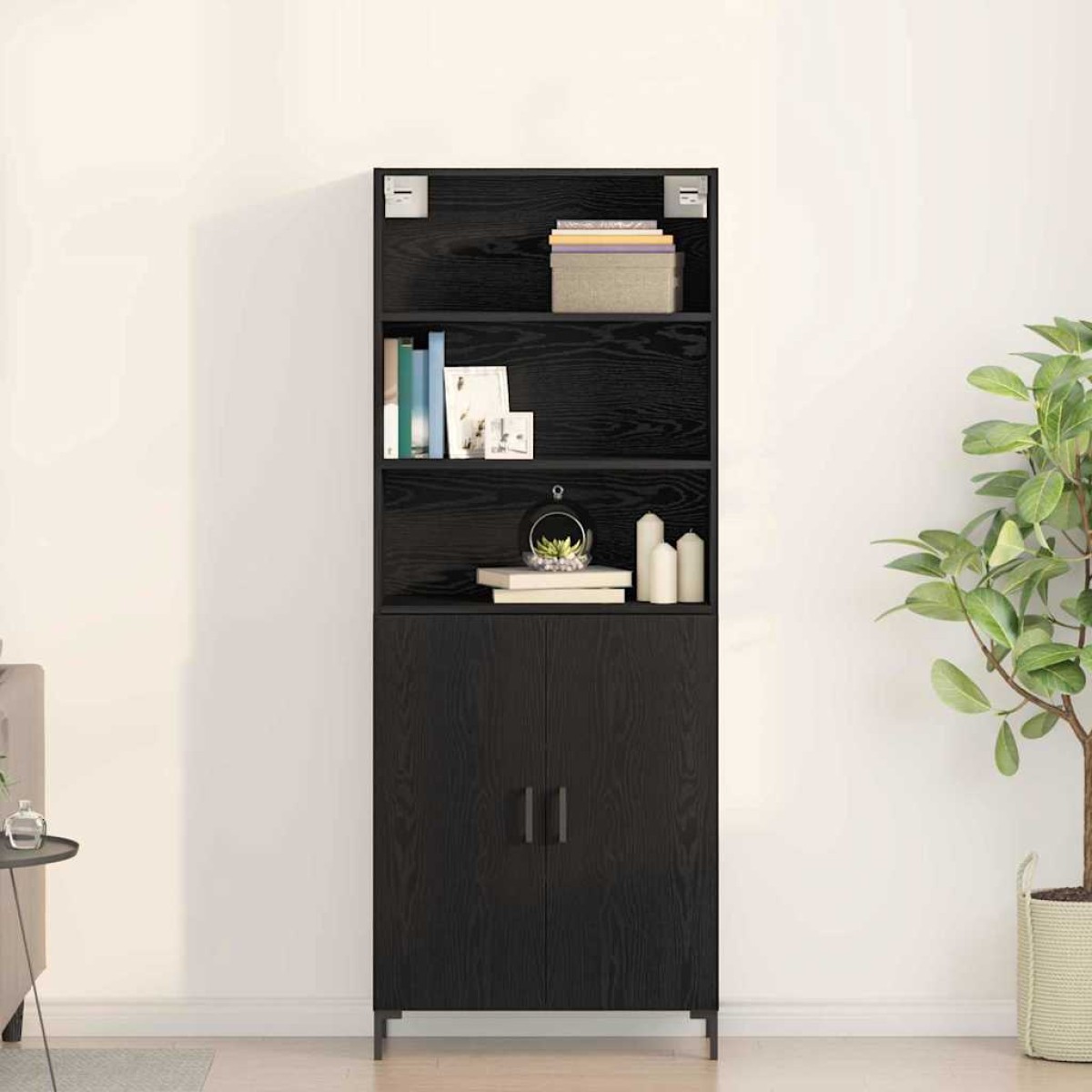 vidaXL Highboard Μαύρη Οξυά 69,5 x 34 x 180 εκ. Επεξεργασμένο Ξύλο