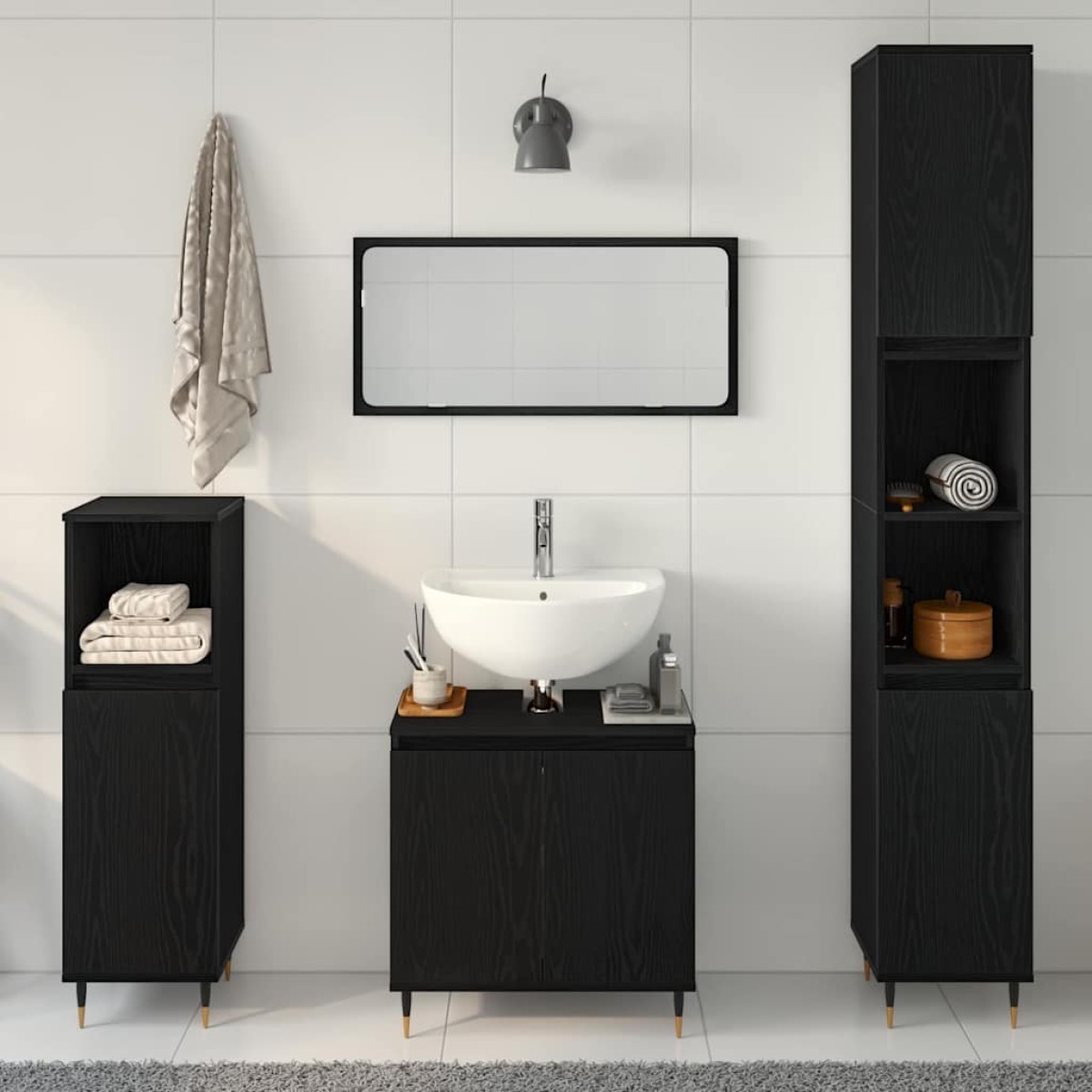 vidaXL Σετ Επίπλων Μπάνιου 3 τμχ. Μαύρη Οξυά 30 x 30 x 190 εκ