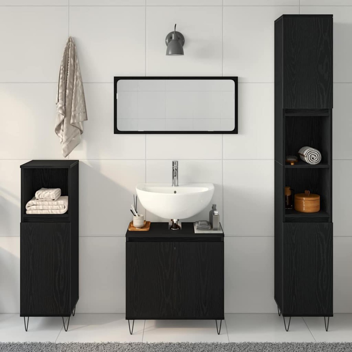 vidaXL Σετ Επίπλων Μπάνιου 3 τμχ. Μαύρη Οξυά 30 x 30 x 190 εκ