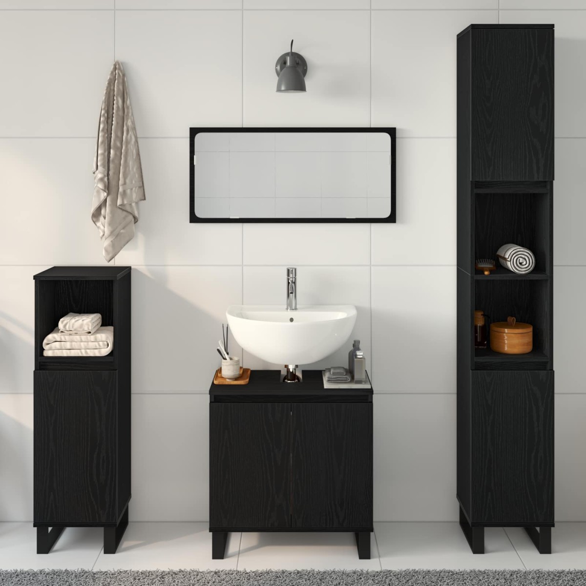 vidaXL Σετ Επίπλων Μπάνιου 3 τμχ. Μαύρη Οξυά 30 x 30 x 190 εκ