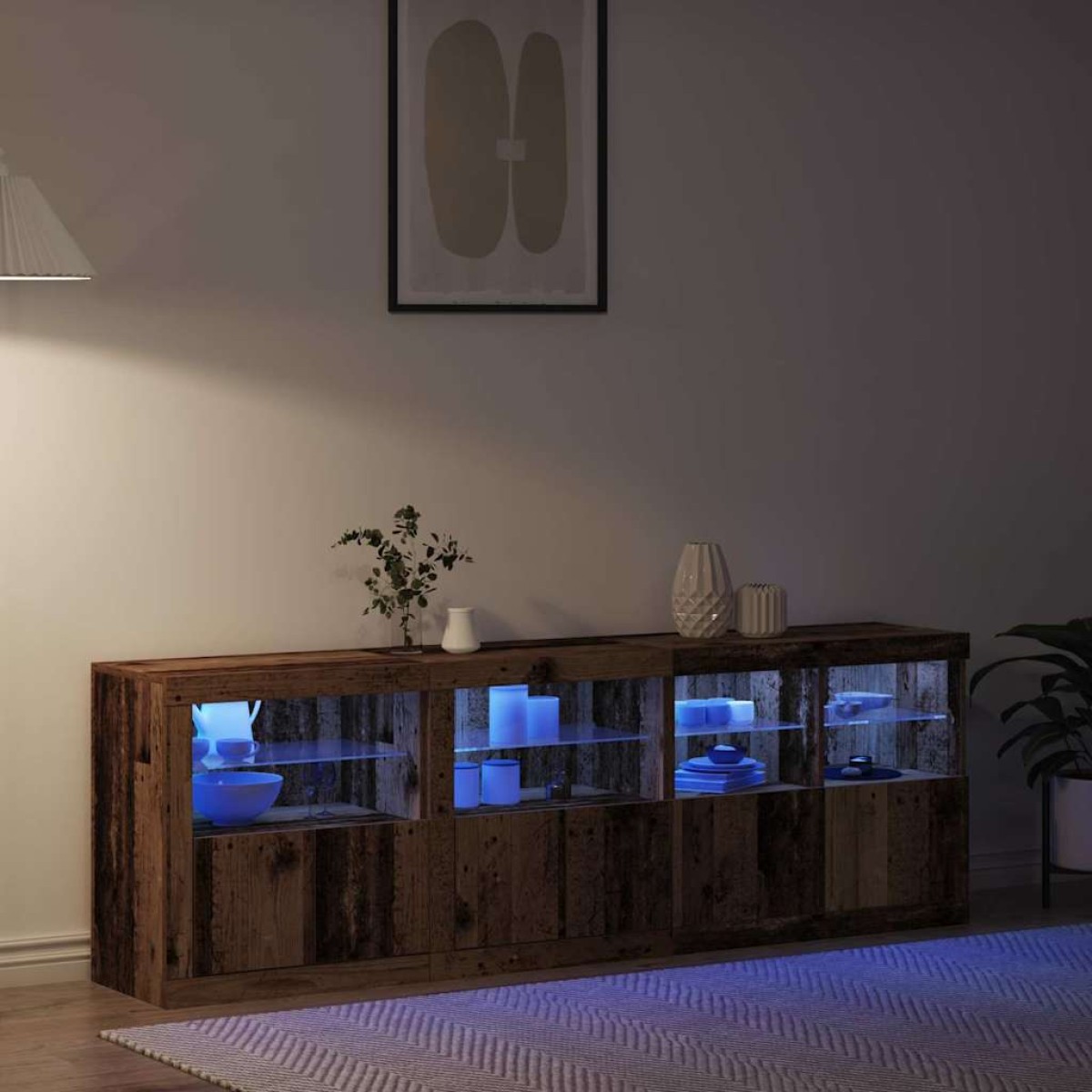 vidaXL Πλευρικό Τραπέζι LED Παλιό ξύλο 202 x 37 x 67 εκ.