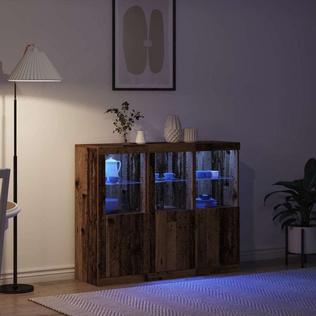 vidaXL Πλευρικό Τραπέζι LED 3 τμχ. Παλιό ξύλο 123 x 37 x 100 εκ